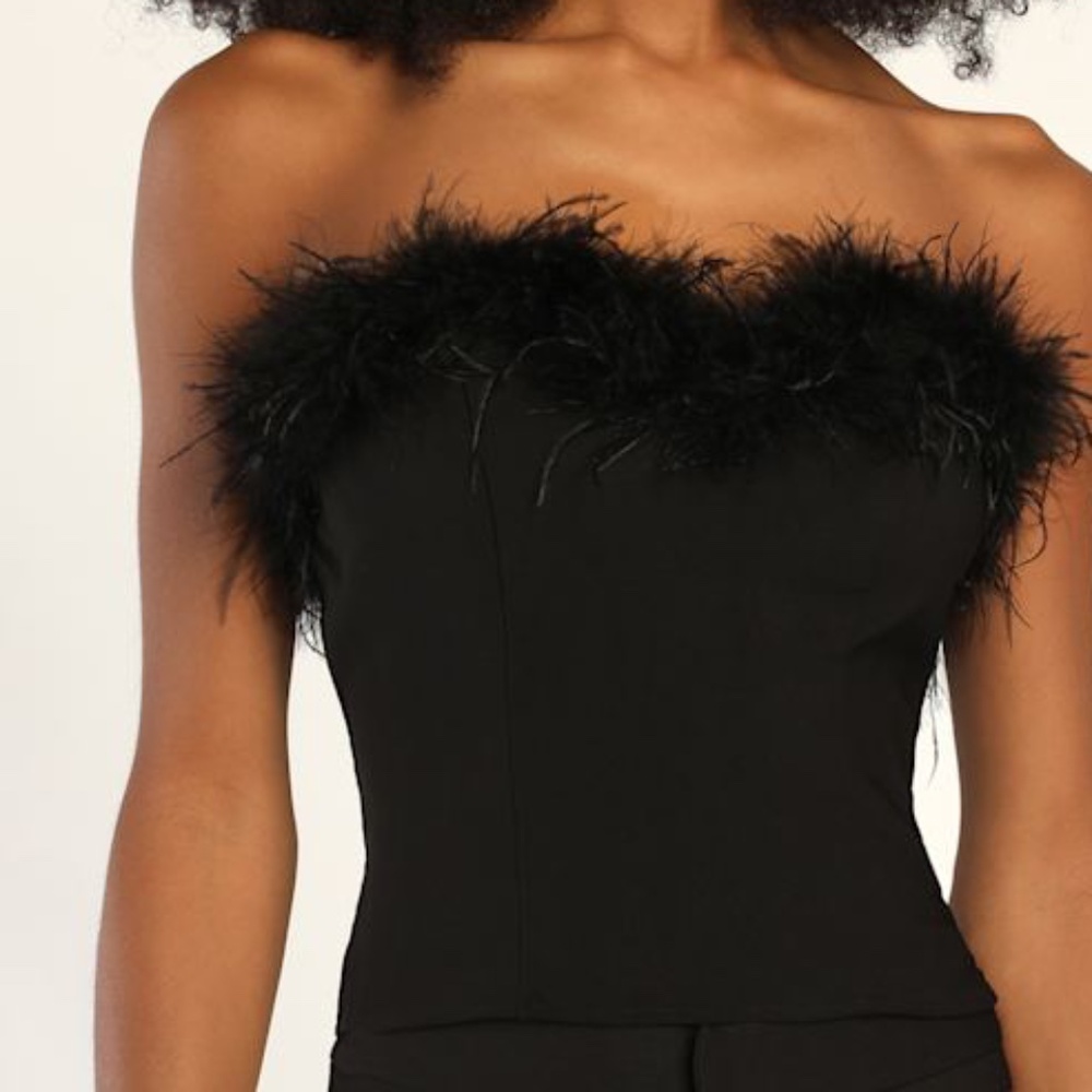 Lulus Flair For The Fabulous Black Feather Cropped Tube Top - Size S